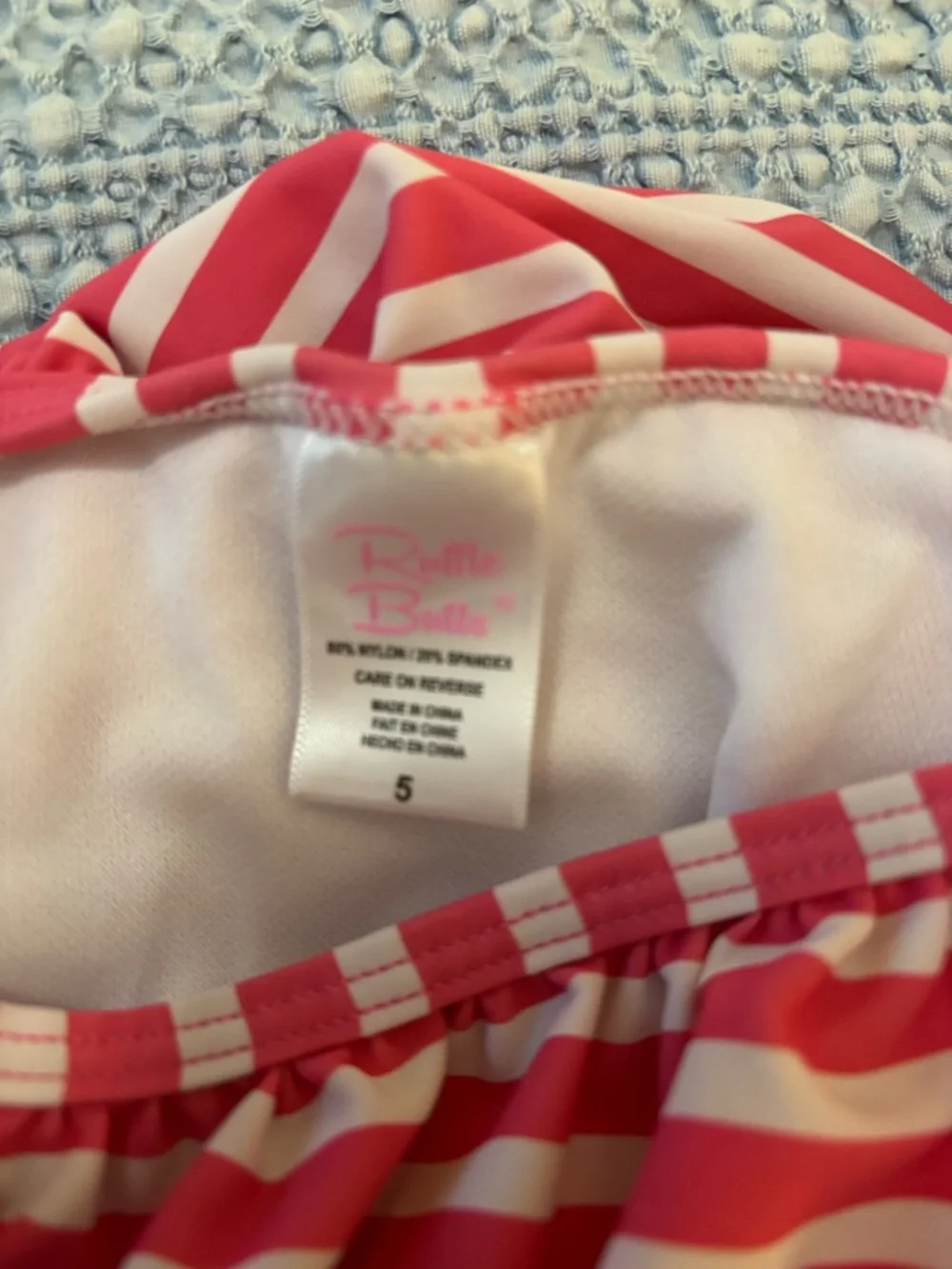 Ruffle Butts Pink Striped Bikini with Polka Dot Ruffle Bottoms sz 5T